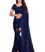 Navy blue embroidered faux georgette saree with blouse