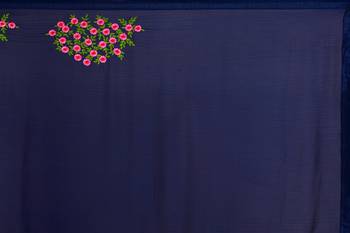 Navy blue embroidered faux georgette saree with blouse 5
