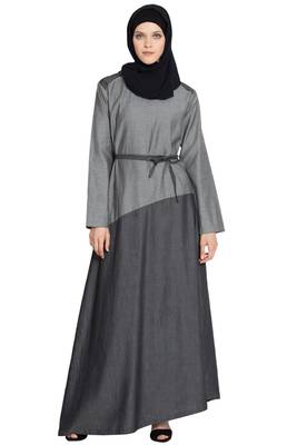 Grey Plain Cotton Islamic Abaya 1