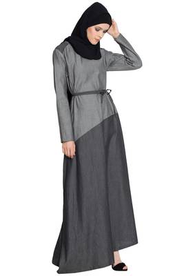 Grey Plain Cotton Islamic Abaya 3