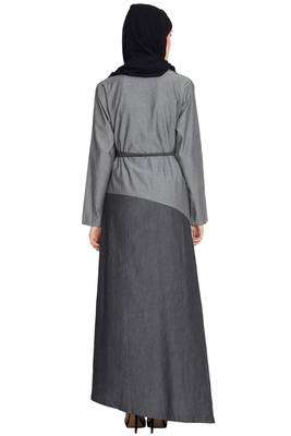 Grey Plain Cotton Islamic Abaya 4