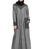 Grey Plain Cotton Islamic Abaya