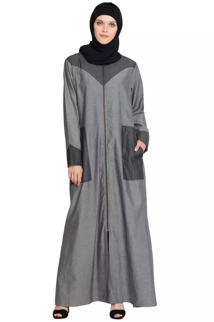 Grey Plain Cotton Islamic Abaya