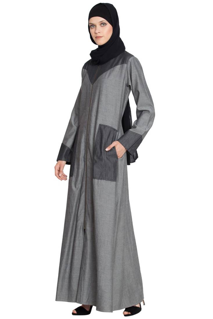 Grey Plain Cotton Islamic Abaya
