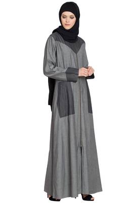 Grey Plain Cotton Islamic Abaya 3