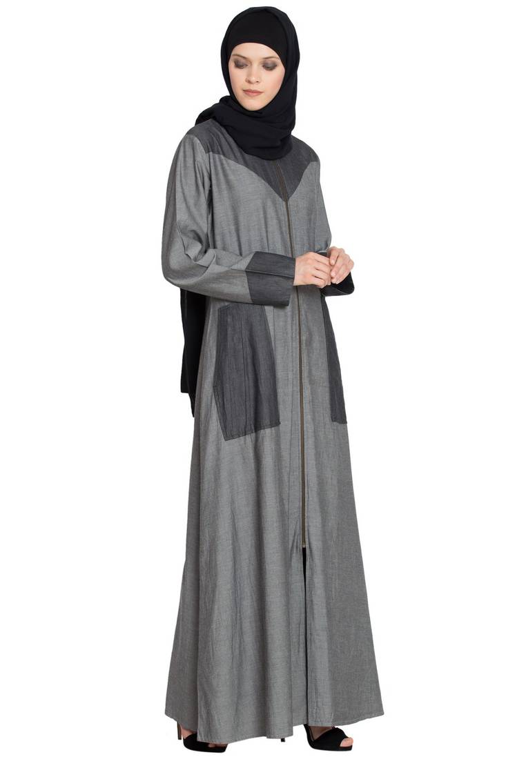 Grey Plain Cotton Islamic Abaya