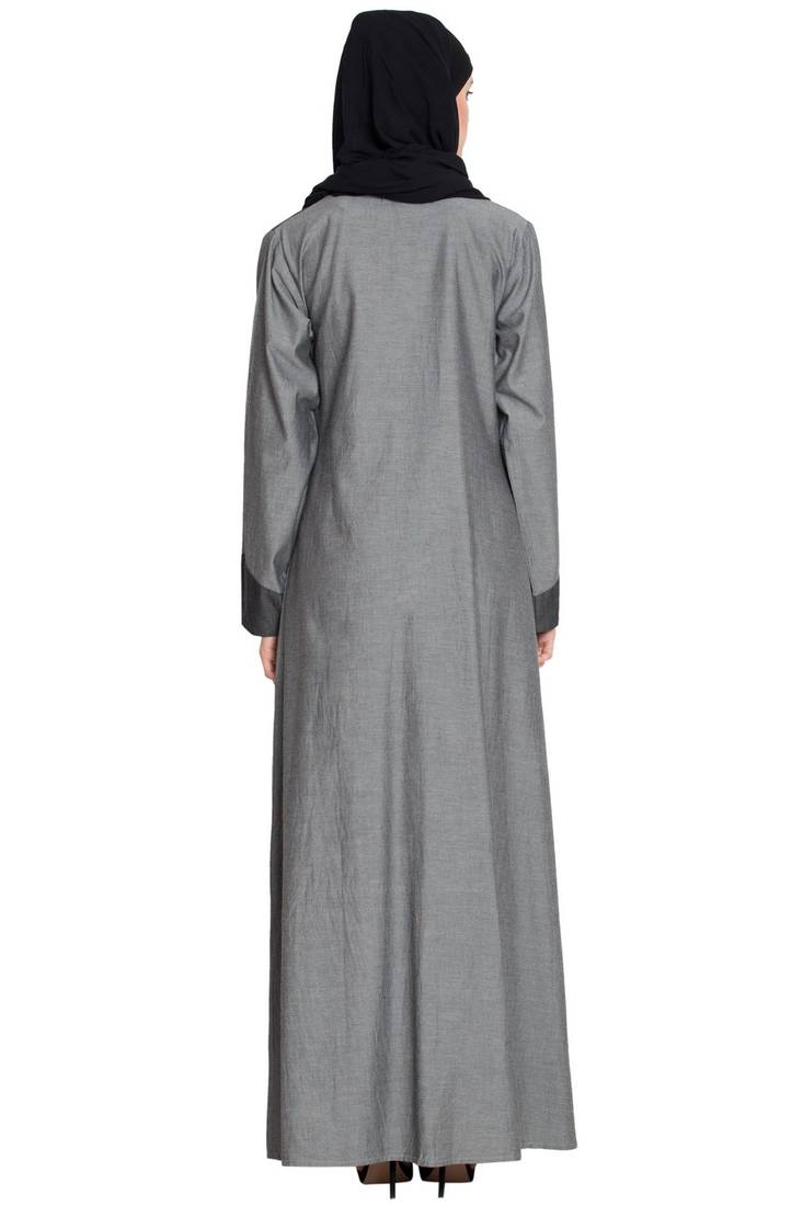 Grey Plain Cotton Islamic Abaya