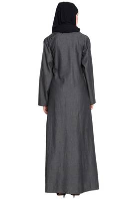 Black Plain Cotton Islamic Abaya 5