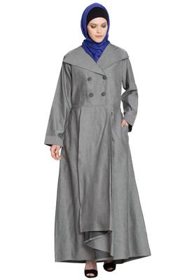 Silver Grey Plain Cotton Islamic Abaya 1