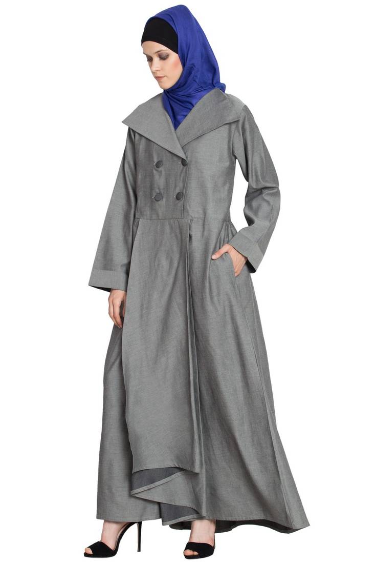 Silver Grey Plain Cotton Islamic Abaya