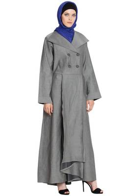 Silver Grey Plain Cotton Islamic Abaya 3