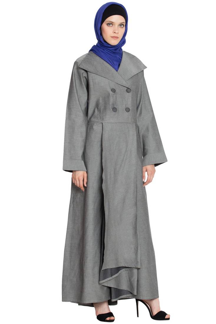Silver Grey Plain Cotton Islamic Abaya