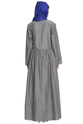Silver Grey Plain Cotton Islamic Abaya 5