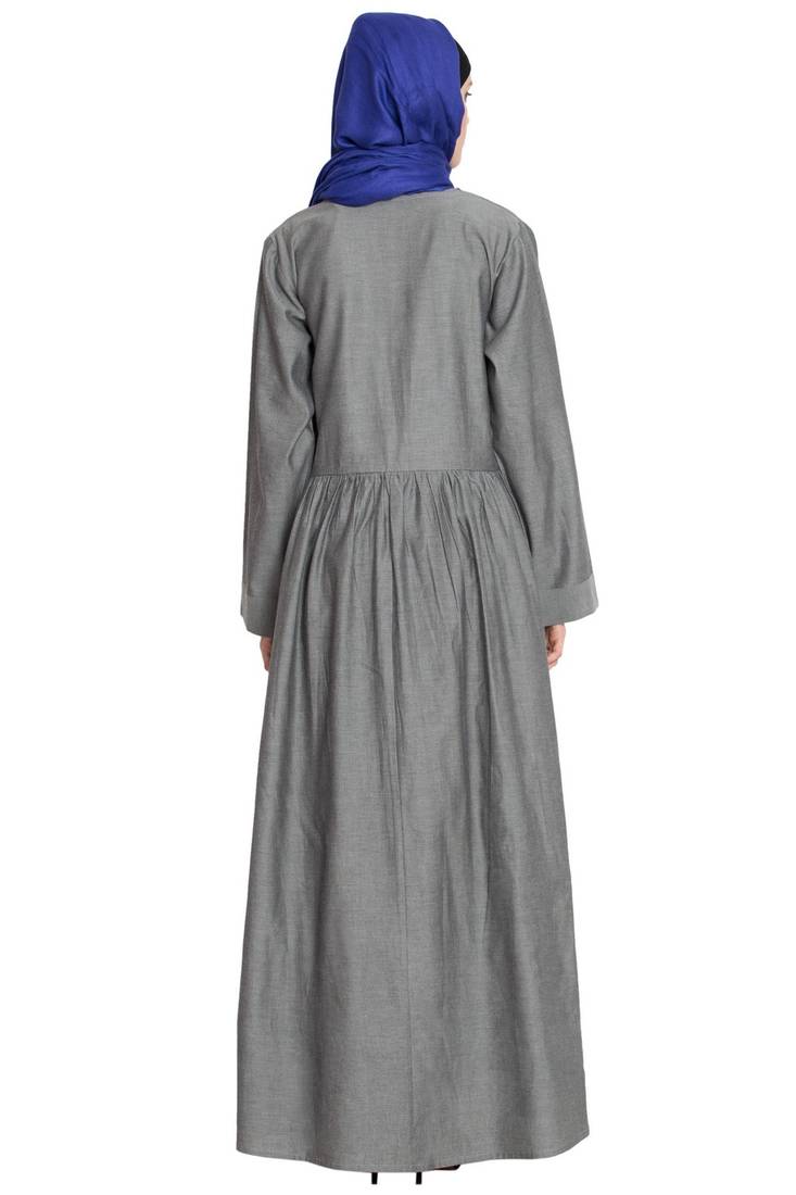 Silver Grey Plain Cotton Islamic Abaya