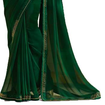 Green plain georgette  saree with blouse 3
