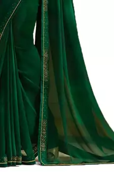 Green plain georgette  saree with blouse