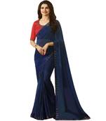 Blue plain georgette  saree with blouse