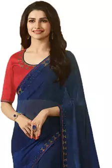 Blue plain georgette  saree with blouse