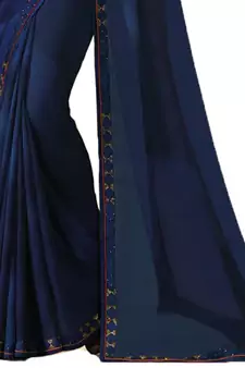 Blue plain georgette  saree with blouse