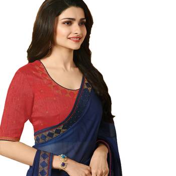 Blue plain georgette  saree with blouse 4