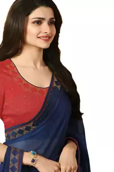 Blue plain georgette  saree with blouse
