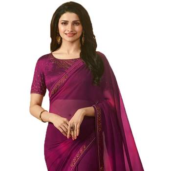 Purple plain georgette  saree with blouse 2