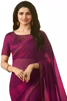 Purple plain georgette  saree with blouse
