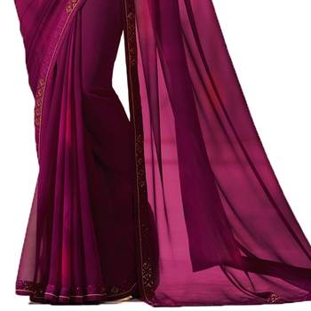 Purple plain georgette  saree with blouse 3