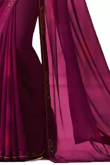 Purple plain georgette  saree with blouse