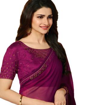 Purple plain georgette  saree with blouse 4