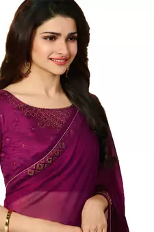 Purple plain georgette  saree with blouse