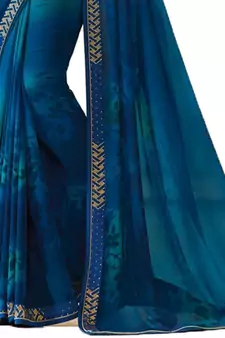 Blue plain georgette  saree with blouse