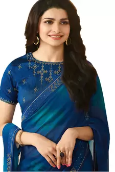 Blue plain georgette  saree with blouse