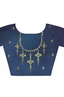 Blue plain georgette  saree with blouse