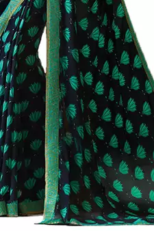 Blue printed georgette  saree with blouse