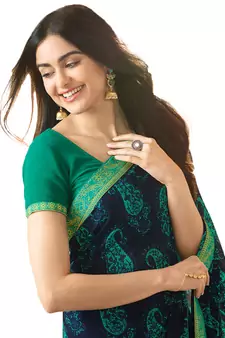Blue printed georgette  saree with blouse