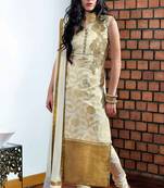 White embroidered cotton-silk stitched salwar with dupatta