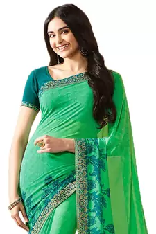 Green printed georgette  saree with blouse