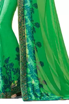 Green printed georgette  saree with blouse