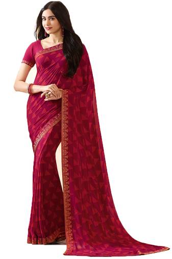 Pink printed georgette  saree with blouse