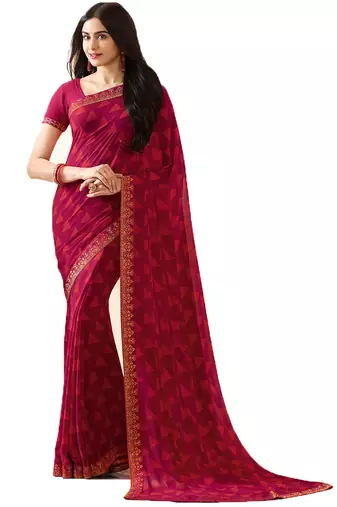 Pink printed georgette  saree with blouse