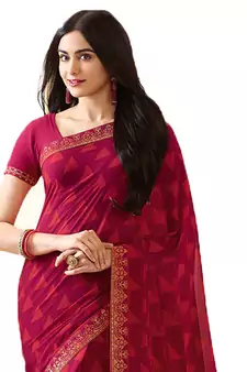 Pink printed georgette  saree with blouse