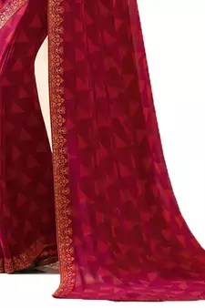 Pink printed georgette  saree with blouse