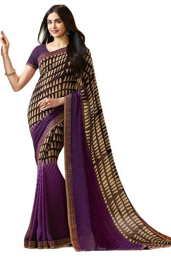 Purple printed georgette  saree with blouse