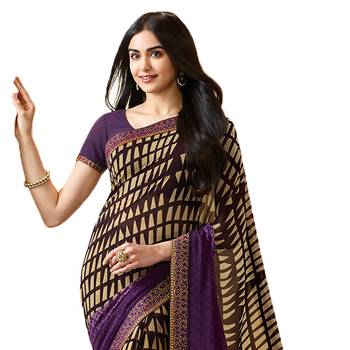 Purple printed georgette  saree with blouse 2