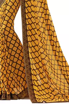 Yellow printed georgette  saree with blouse