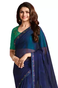 Blue printed georgette saree with blouse