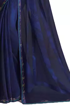 Blue printed georgette saree with blouse