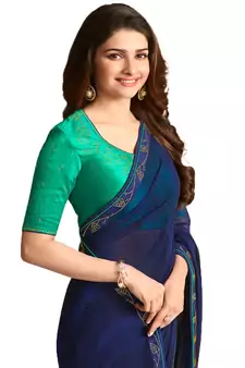 Blue printed georgette saree with blouse