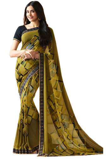 Multicolor printed georgette  saree with blouse